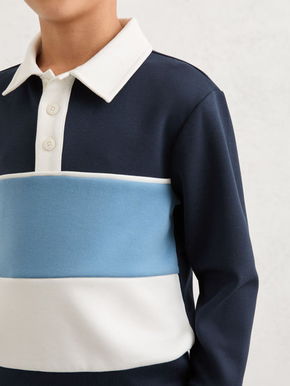 Dsiney Kidz - Reiss Navy Caspian 3-9 yrs Colour-Block Long-Sleeve Polo Shirt image 4
