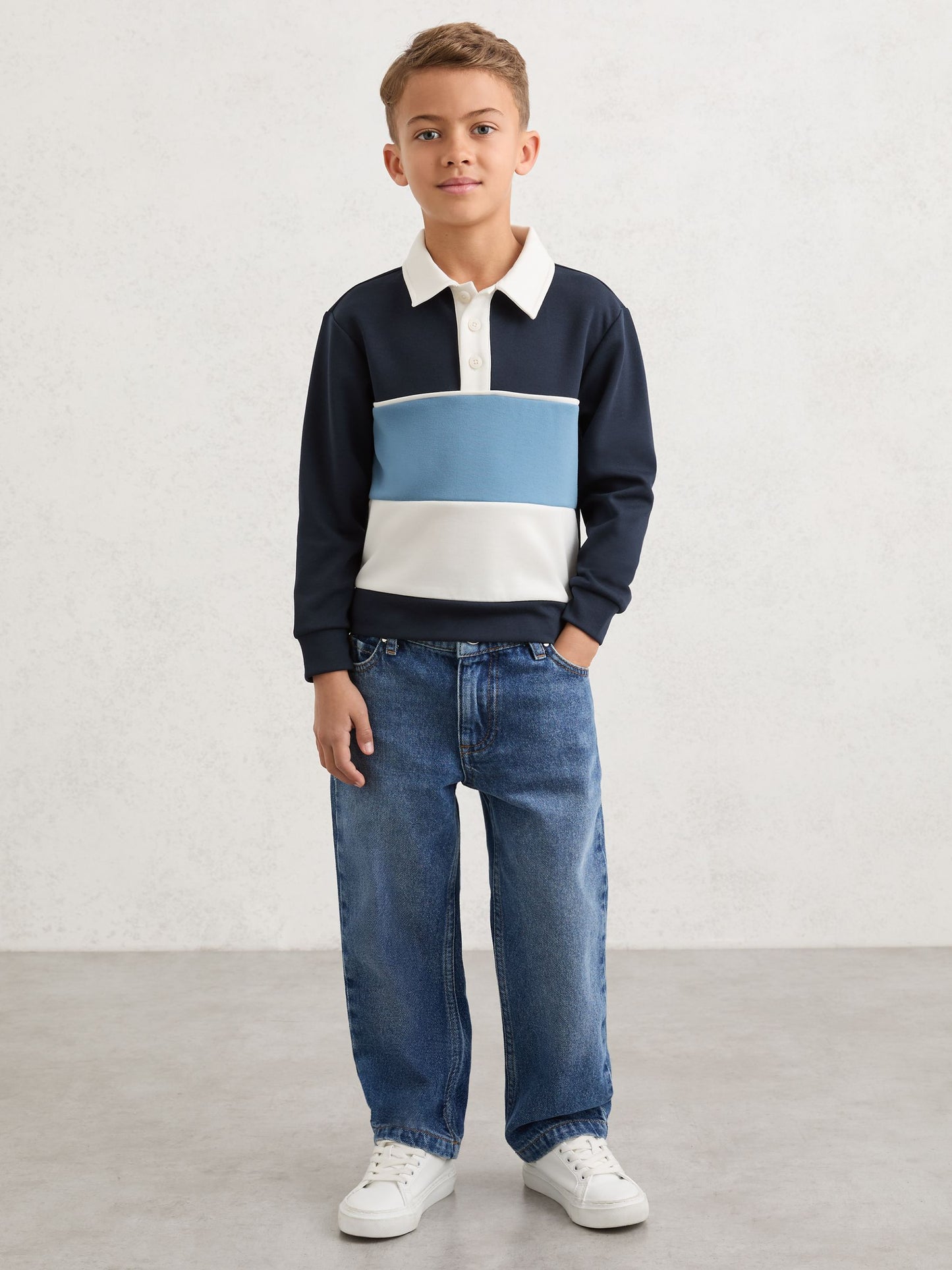 Dsiney Kidz - Reiss Navy Caspian 3-9 yrs Colour-Block Long-Sleeve Polo Shirt image 5