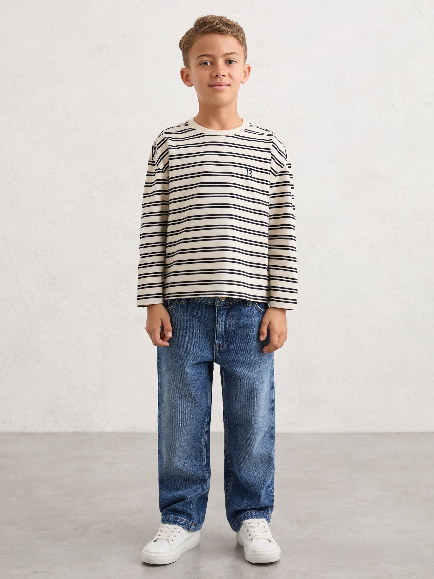 Reiss Navy/White Marley 9-13 yrs Cotton Stripe Long-Sleeve T-Shirt image 3