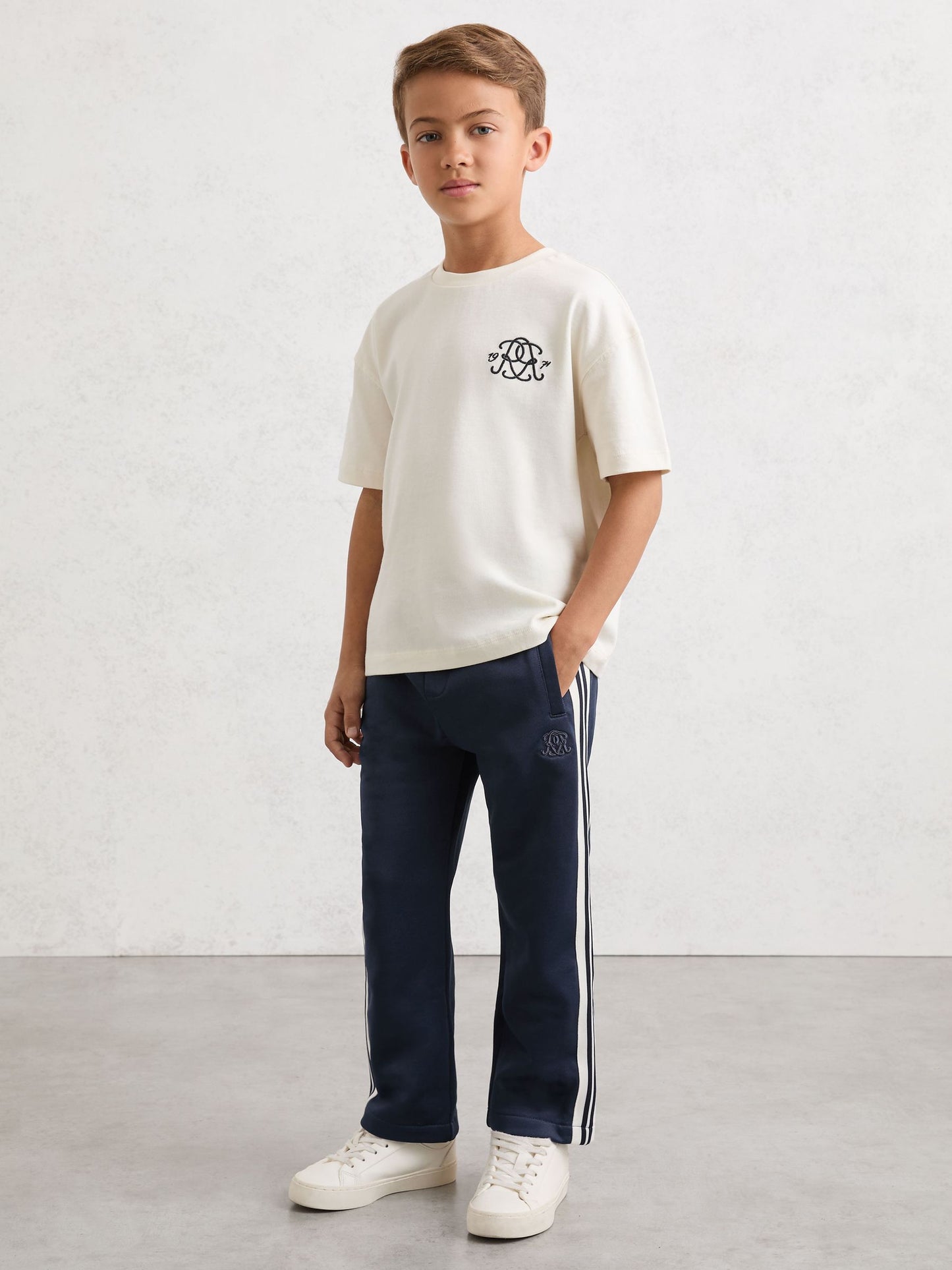 Reiss Navy Blue Foster 3-9 yrs Monogram Side-Stripe Joggers image 5