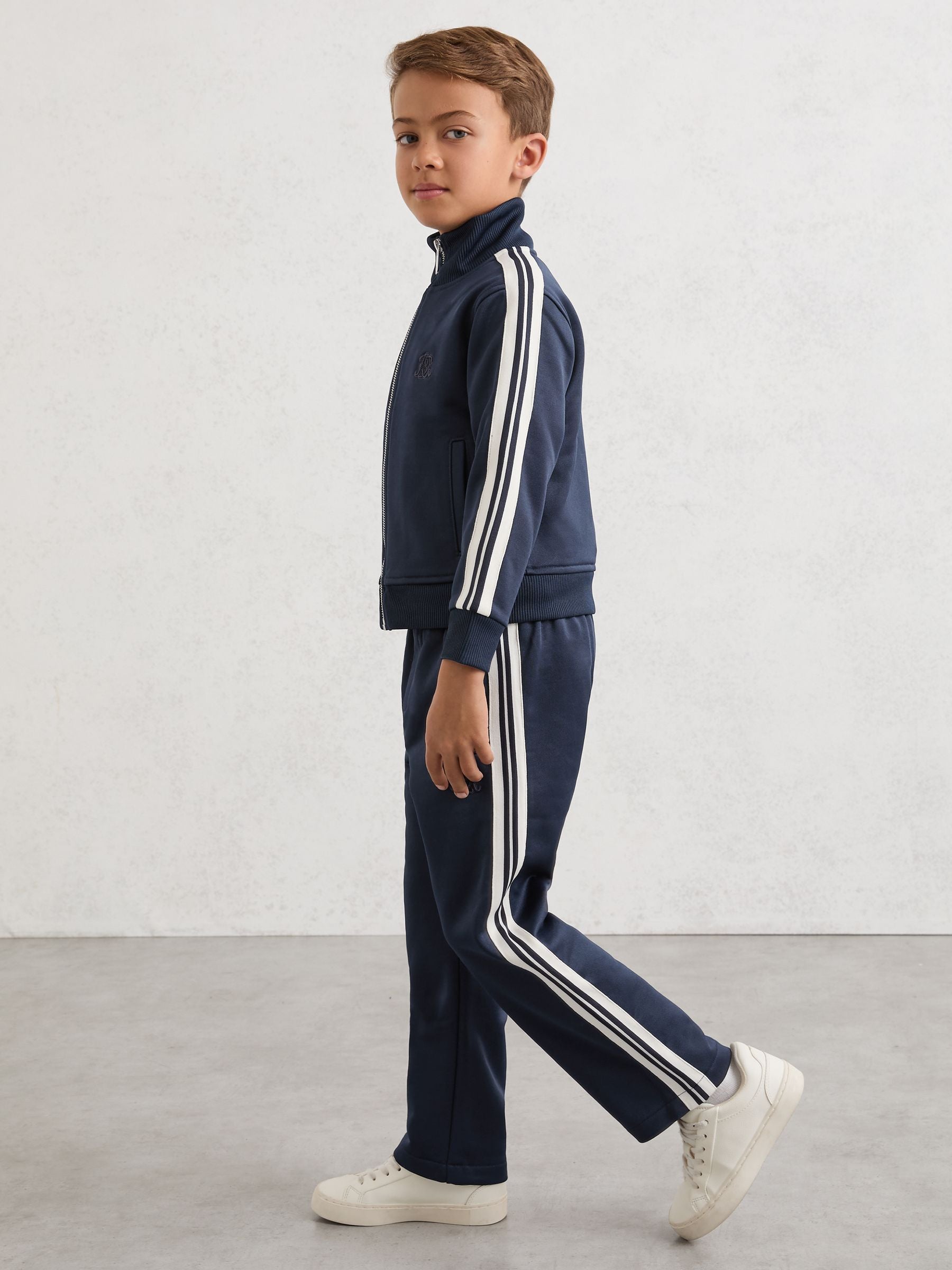 Reiss Navy Blue Foster 9-13 yrs Monogram Side-Stripe Joggers image 3