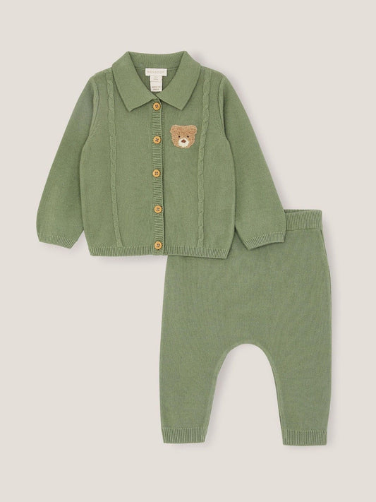 Monsoon Green Newborn Benny Bear Cable Knit Set image 1