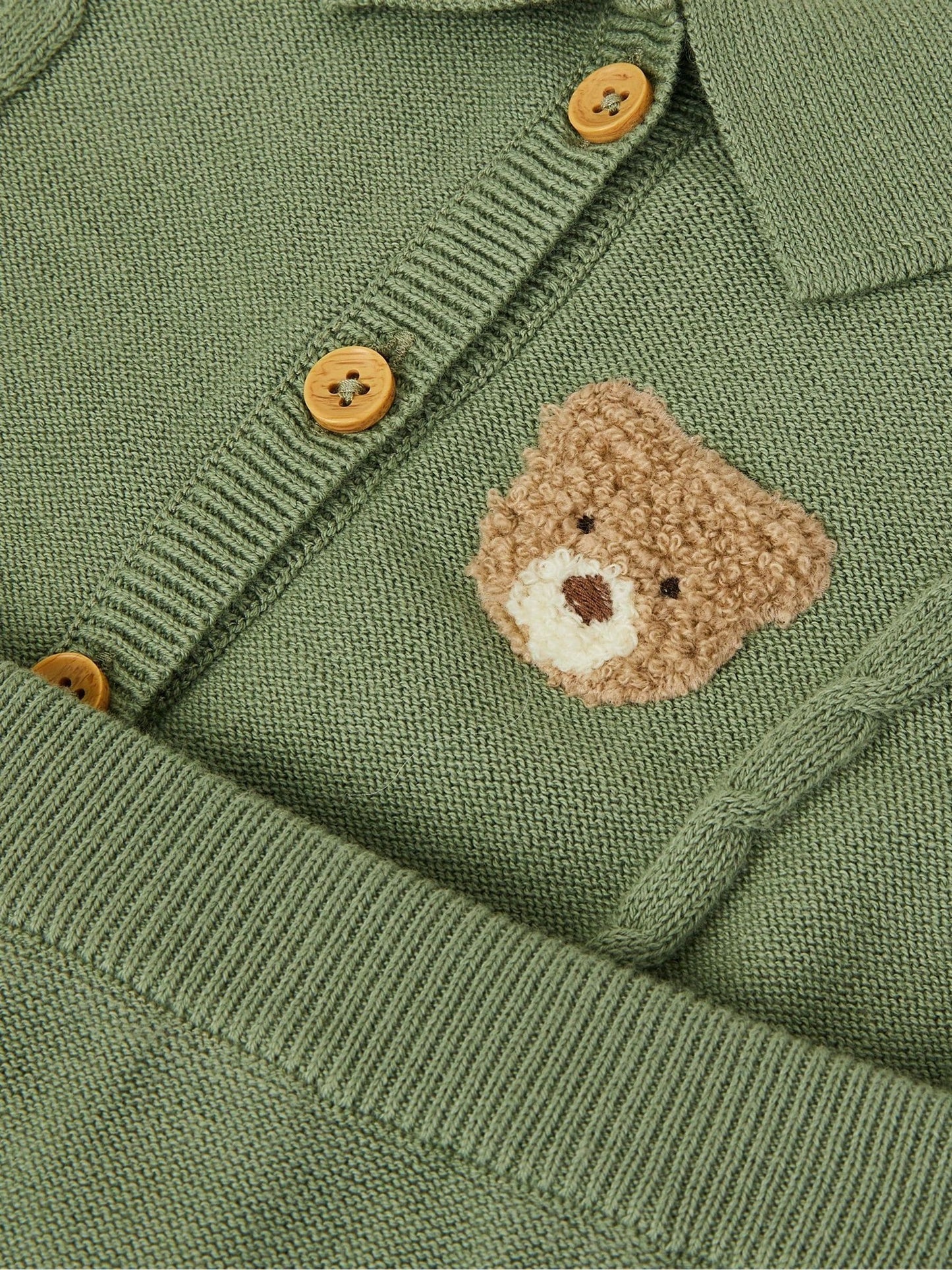 Monsoon Green Newborn Benny Bear Cable Knit Set image 3