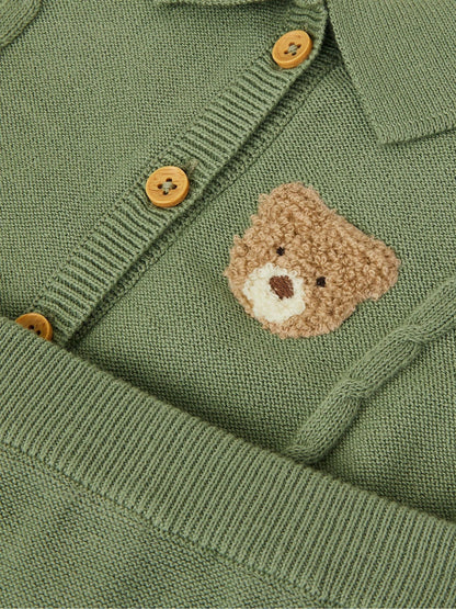Monsoon Green Newborn Benny Bear Cable Knit Set image 3