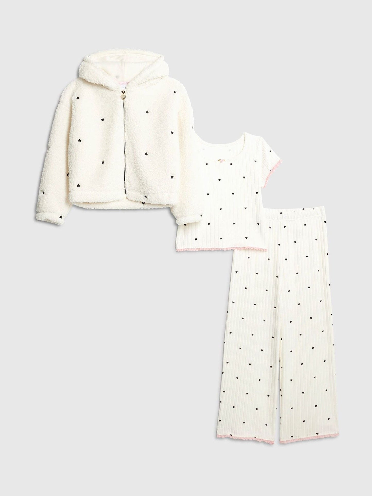 River Island White Girls 3 Piece Heart Print Hoodie Pyjamas Set
