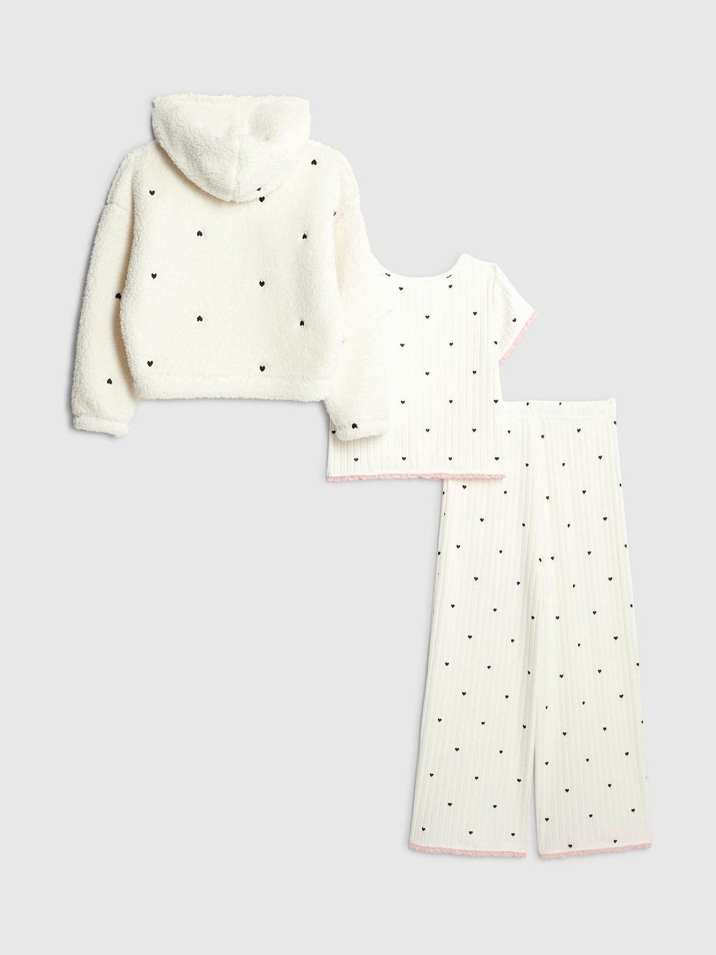 River Island White Girls 3 Piece Heart Print Hoodie Pyjamas Set