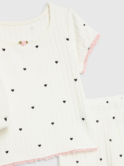 River Island White Girls 3 Piece Heart Print Hoodie Pyjamas Set