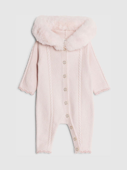 River Island Pink Baby Girls Fur Collar Knitted All-in-One