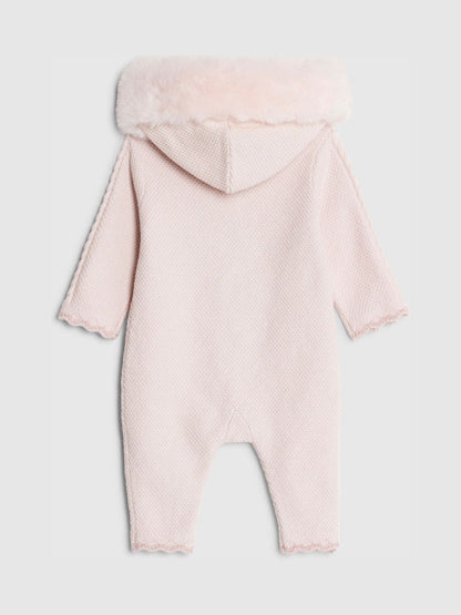 River Island Pink Baby Girls Fur Collar Knitted All-in-One