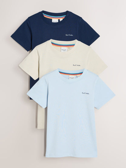 Dsiney Kidz - Paul Smith Junior Navy/Stone/Blue Signature T-Shirts 3 Pack image 1