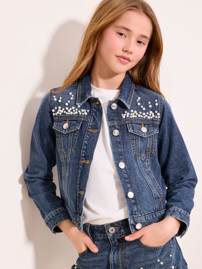 Dsiney Kidz - Lipsy Dark Wash Blue Embellished Denim Jacket (5-16yrs) image 2