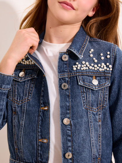 Dsiney Kidz - Lipsy Dark Wash Blue Embellished Denim Jacket (5-16yrs) image 4