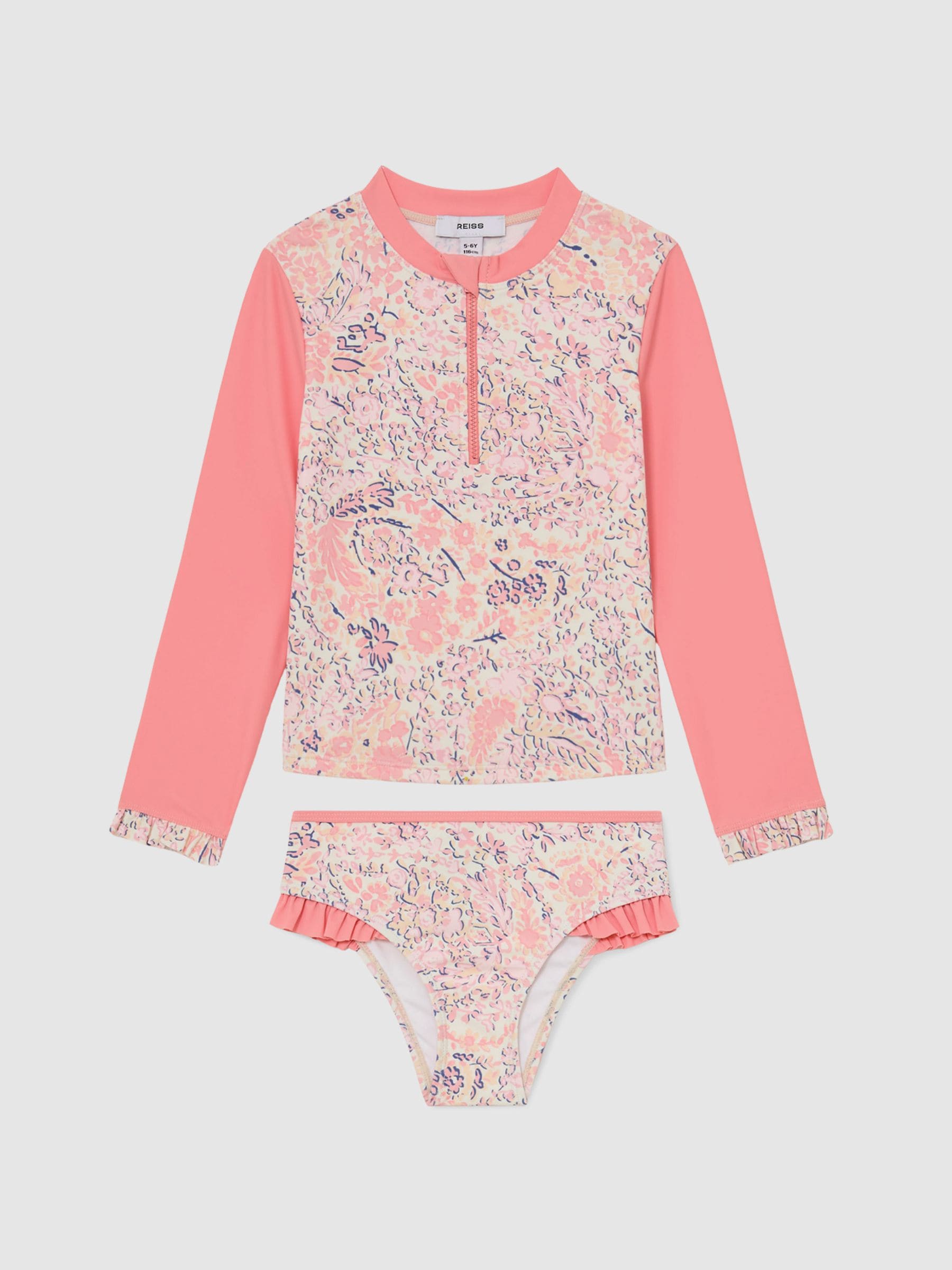 Reiss Pink Print Nola 3-9 yrs Printed Rash Vest Bikini Set image 1