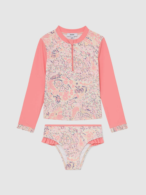 Reiss Pink Print Nola 3-9 yrs Printed Rash Vest Bikini Set image 1