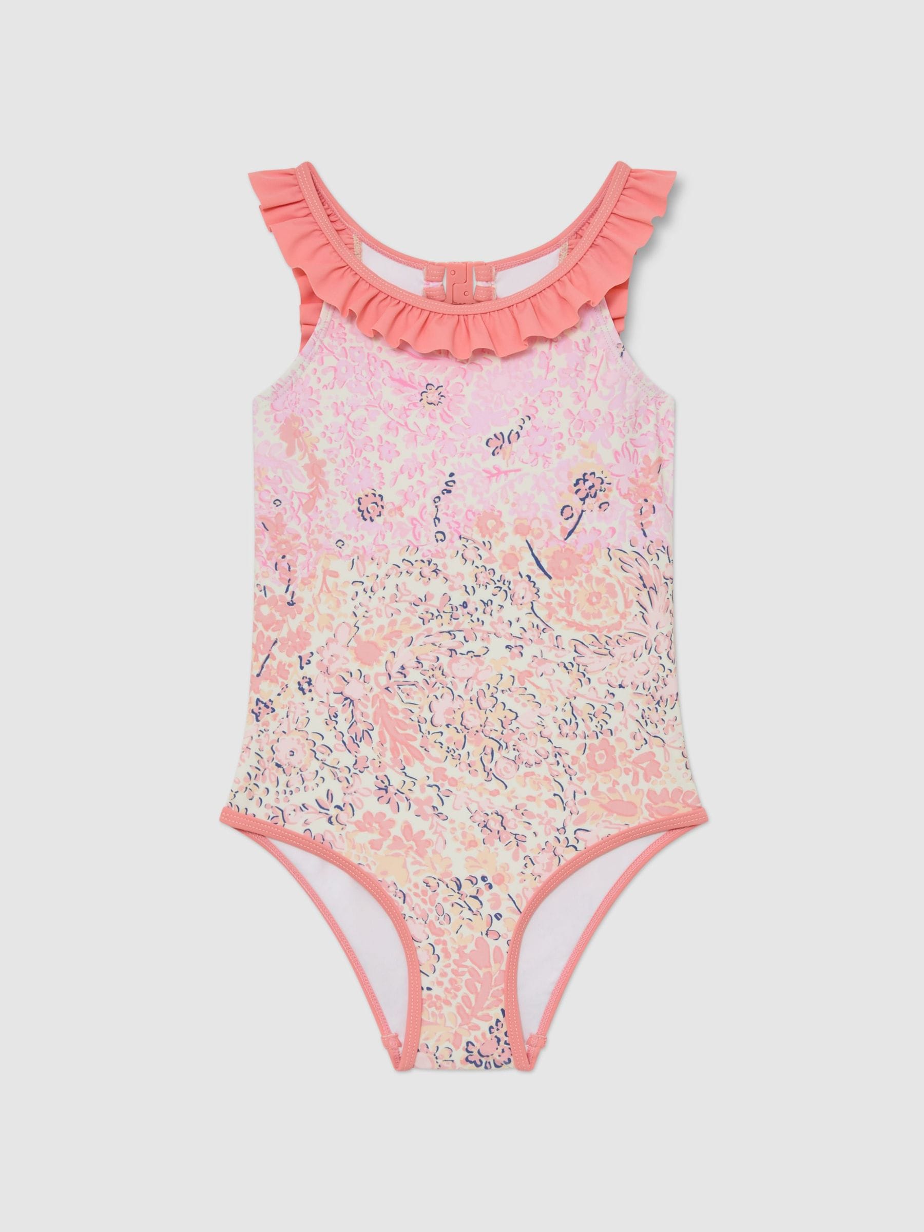 Reiss Pink Print Zuri 9-13 yrs Floral-Print Frill-Trim Swimsuit image 2