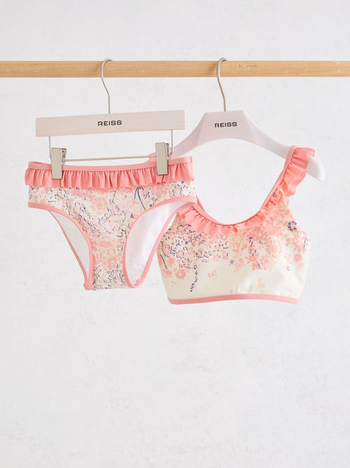Reiss Pink Zaria 9-13 yrs Printed Ruffle Bikini Set image 1