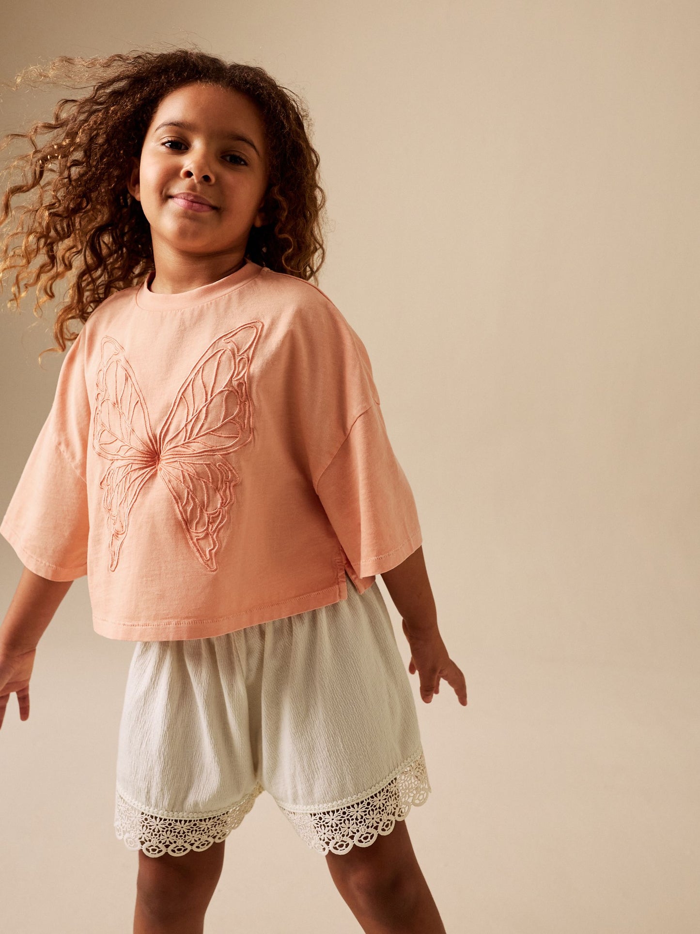 Dsiney Kidz - Orange/Cream Butterfly T-Shirt and Textured Shorts Set (3-16yrs) image 1