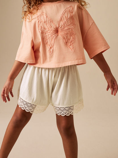 Dsiney Kidz - Orange/Cream Butterfly T-Shirt and Textured Shorts Set (3-16yrs) image 2