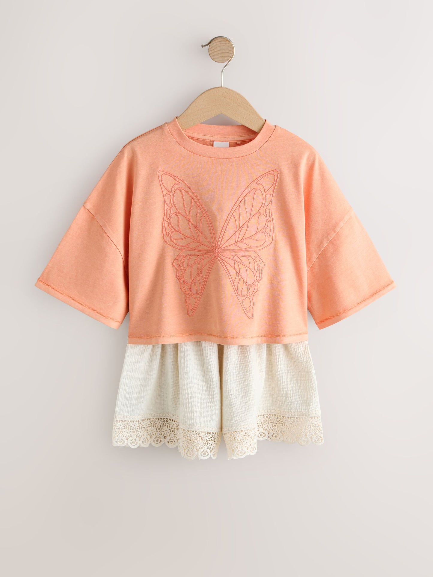 Dsiney Kidz - Orange/Cream Butterfly T-Shirt and Textured Shorts Set (3-16yrs) image 4