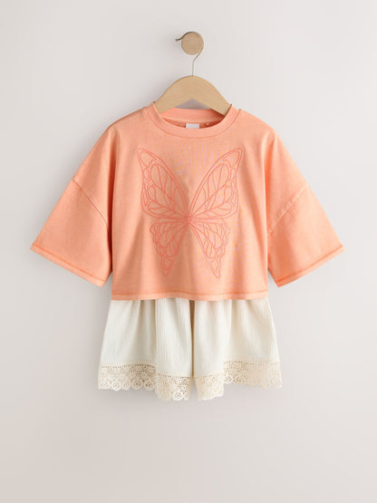 Dsiney Kidz - Orange/Cream Butterfly T-Shirt and Textured Shorts Set (3-16yrs) image 4