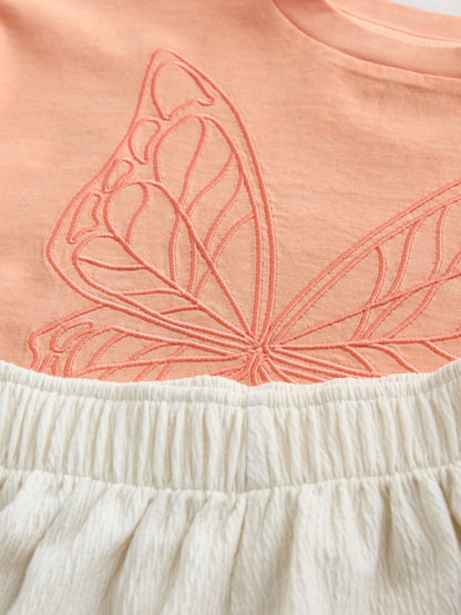 Dsiney Kidz - Orange/Cream Butterfly T-Shirt and Textured Shorts Set (3-16yrs) image 7