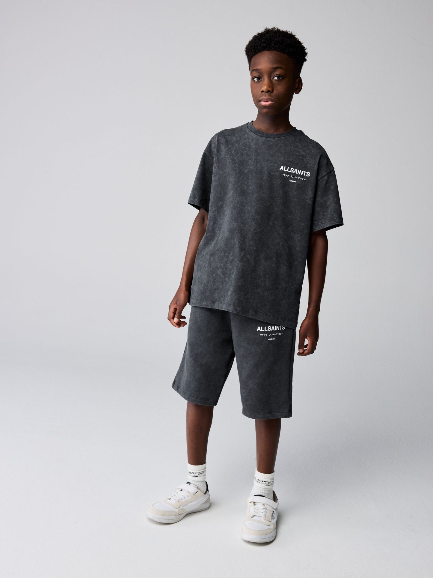 Dsiney Kidz - smALLSAINTS Washed Charcoal Grey Underground T-Shirt and Sweat Shorts Set image 1