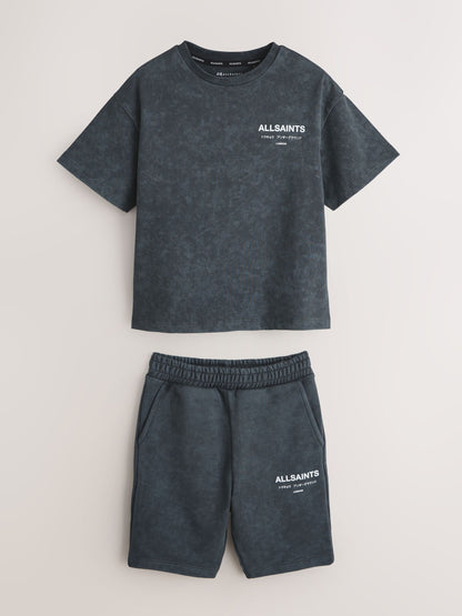 Dsiney Kidz - smALLSAINTS Washed Charcoal Grey Underground T-Shirt and Sweat Shorts Set image 11