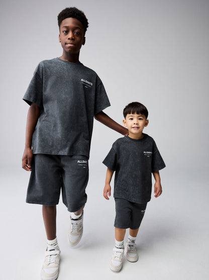 Dsiney Kidz - smALLSAINTS Washed Charcoal Grey Underground T-Shirt and Sweat Shorts Set image 3