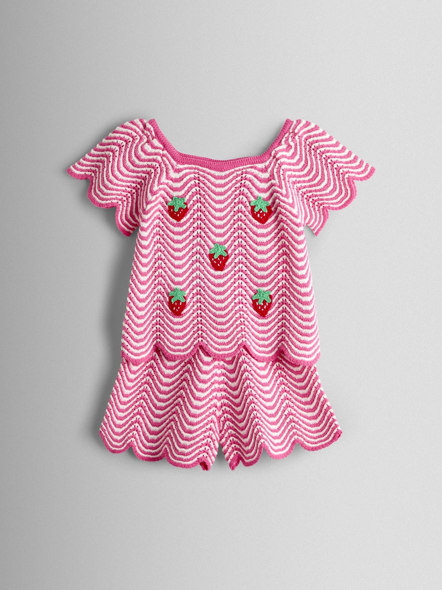 JoJo Maman Bébé Pink Chevron Crochet Top & Short Set image 2