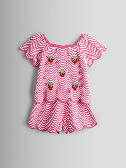 JoJo Maman Bébé Pink Chevron Crochet Top & Short Set image 2