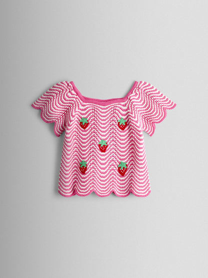 JoJo Maman Bébé Pink Chevron Crochet Top & Short Set image 3