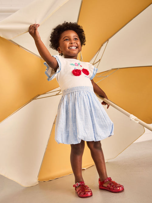 Dsiney Kidz - JoJo Maman Bébé Blue Cherry Applique Tshirt & Bubble Hem Skirt Set image 1