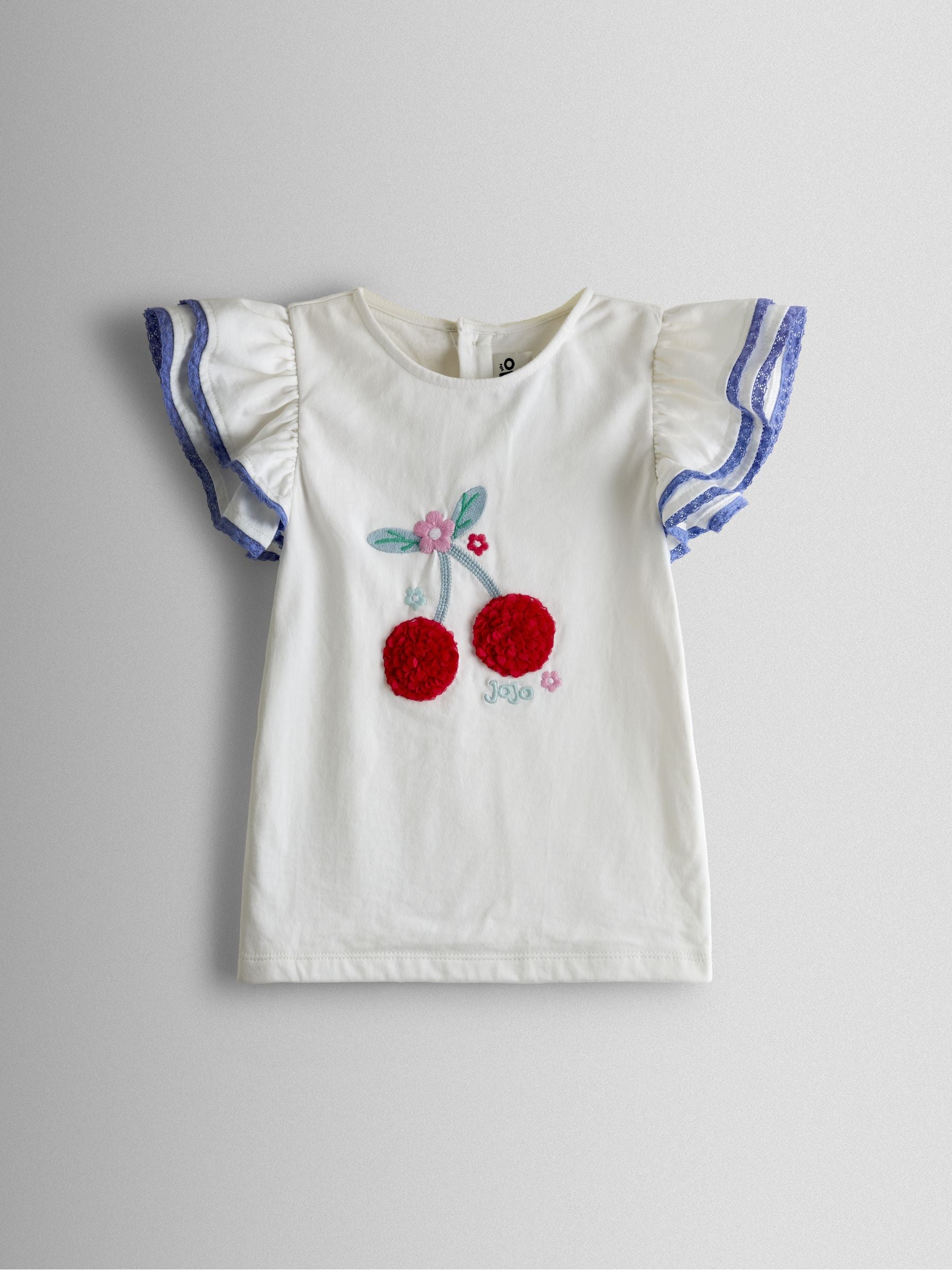 JoJo Maman Bébé Blue Cherry Applique Tshirt & Bubble Hem Skirt Set image 3