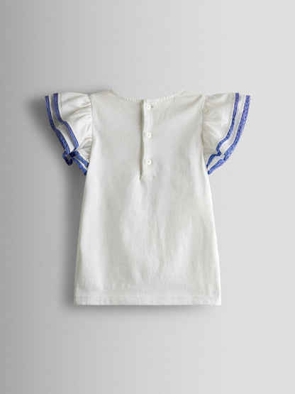 JoJo Maman Bébé Blue Cherry Applique Tshirt & Bubble Hem Skirt Set image 4