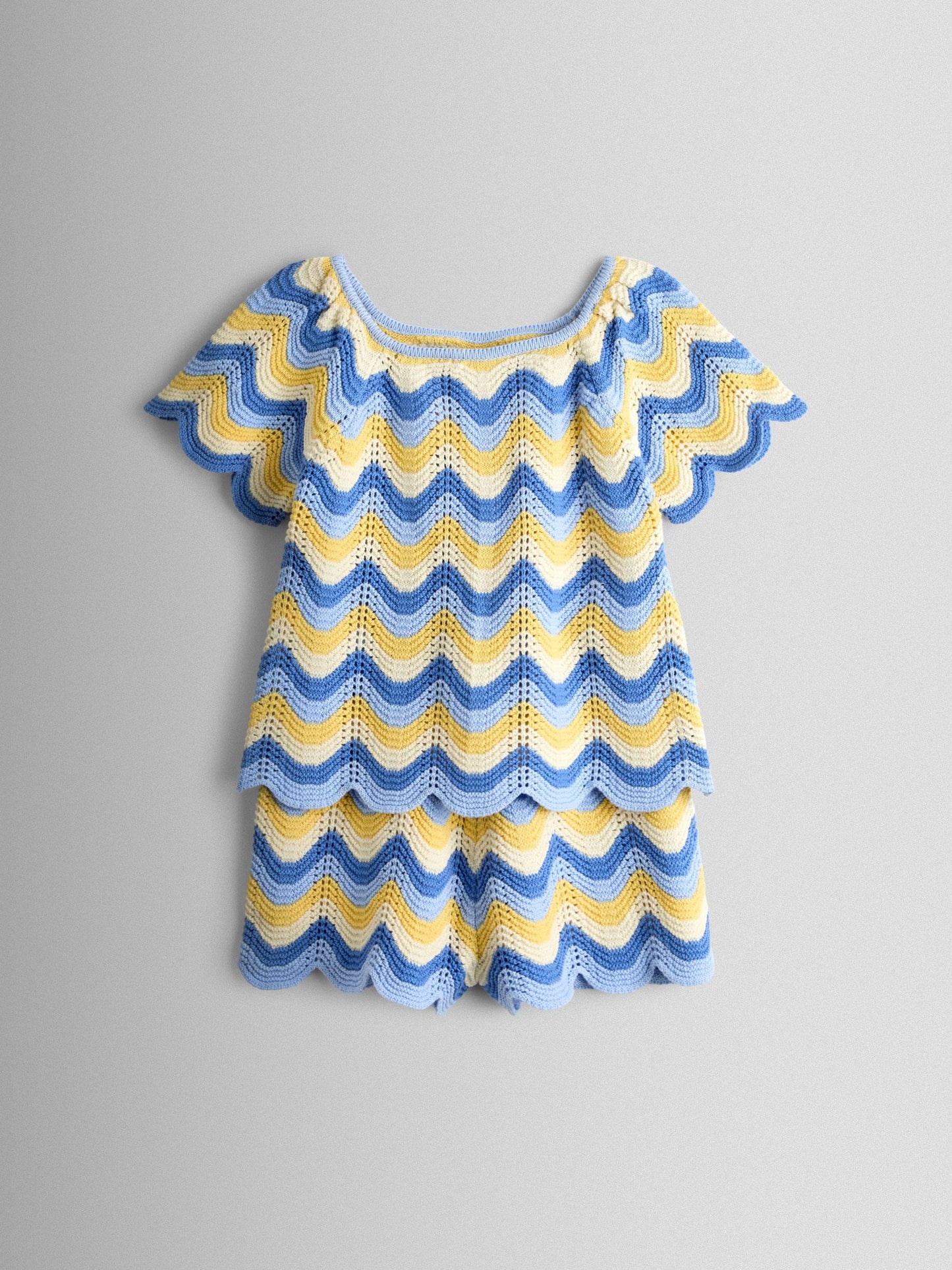 JoJo Maman Bébé Blue Chevron Crochet Top & Short Set image 2