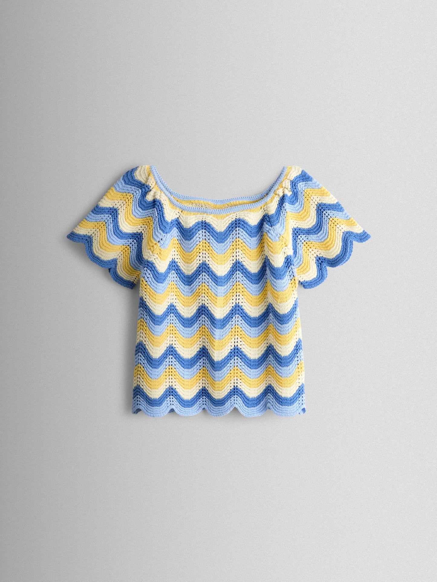 JoJo Maman Bébé Blue Chevron Crochet Top & Short Set image 3