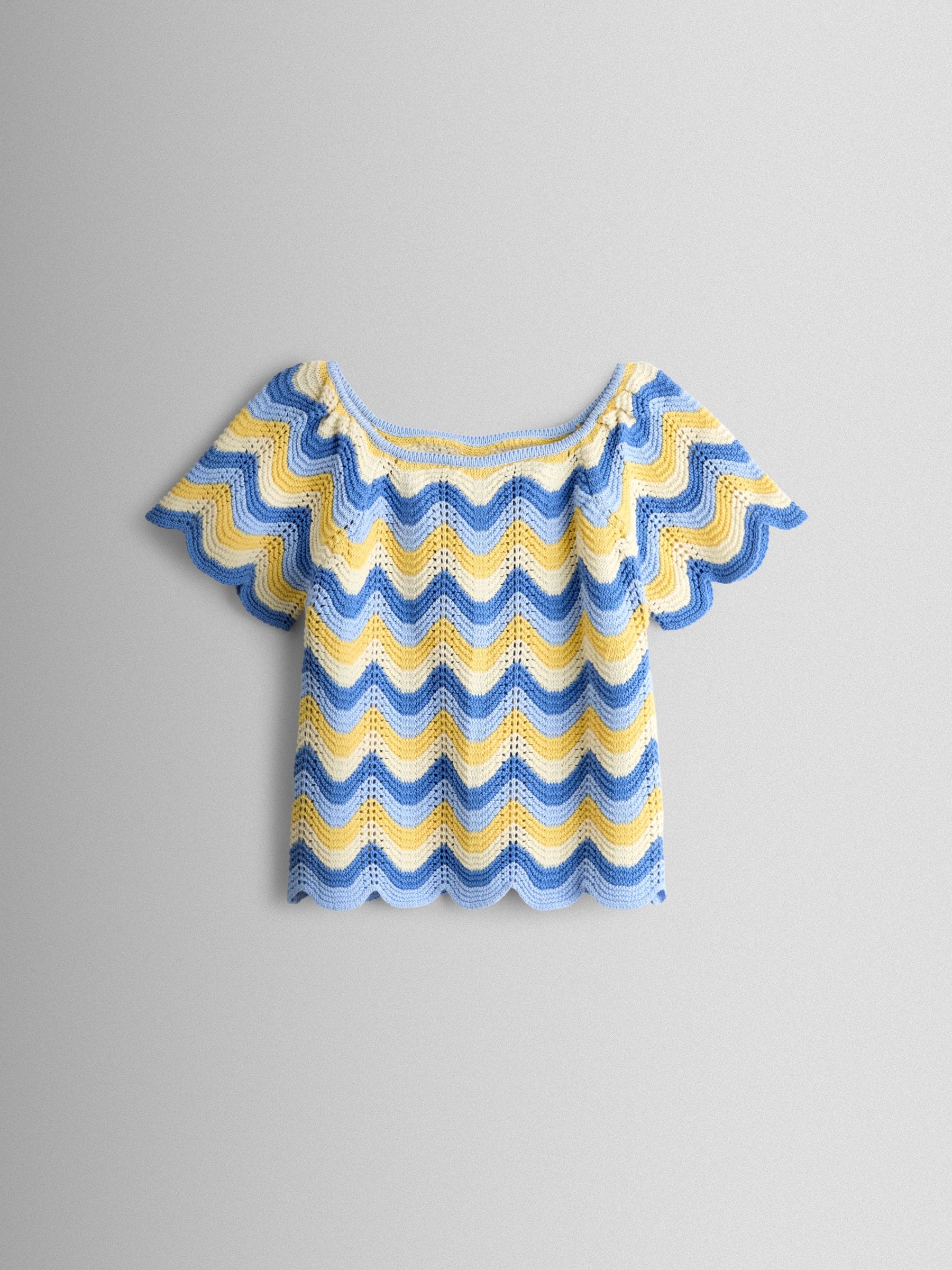 JoJo Maman Bébé Blue Chevron Crochet Top & Short Set image 3