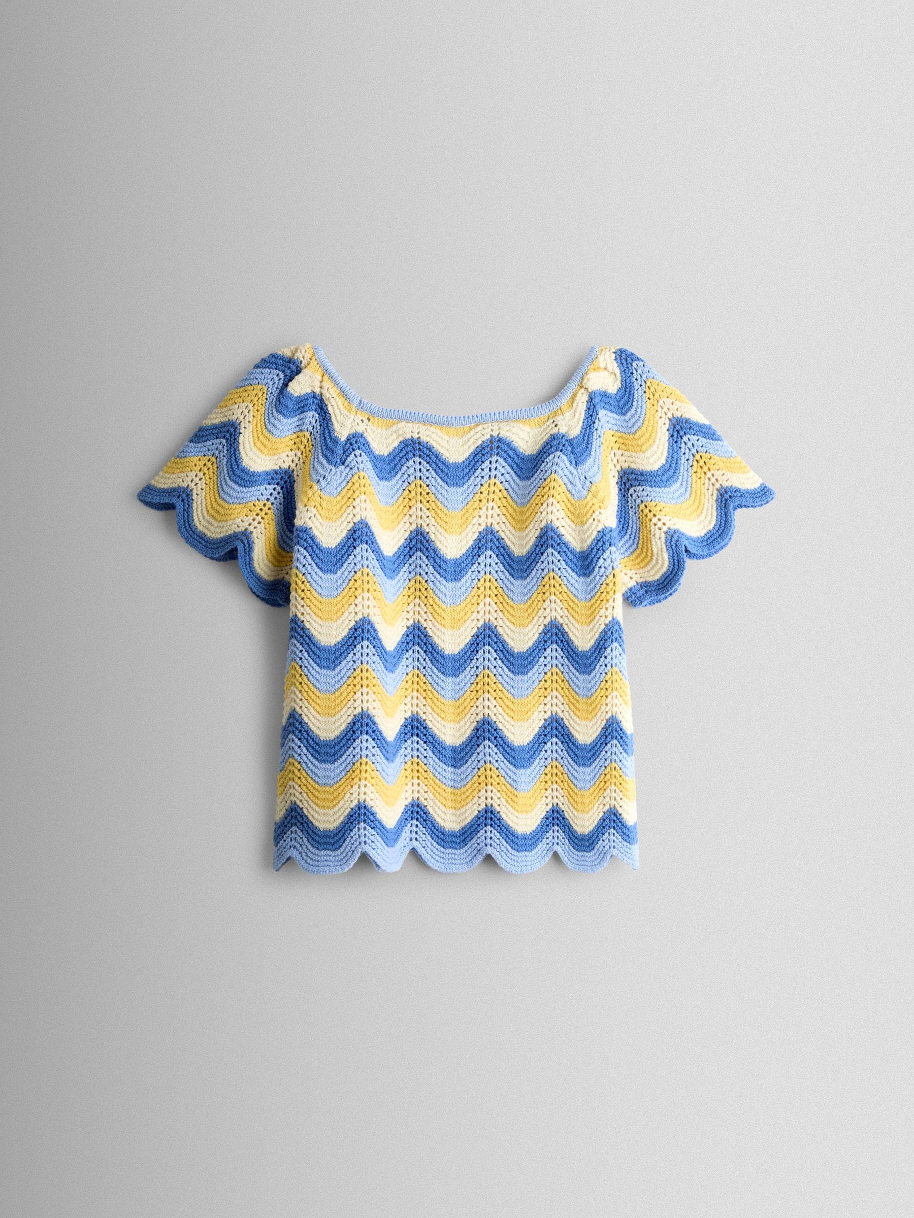 JoJo Maman Bébé Blue Chevron Crochet Top & Short Set image 4