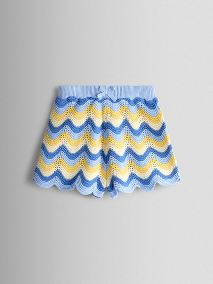 JoJo Maman Bébé Blue Chevron Crochet Top & Short Set image 5