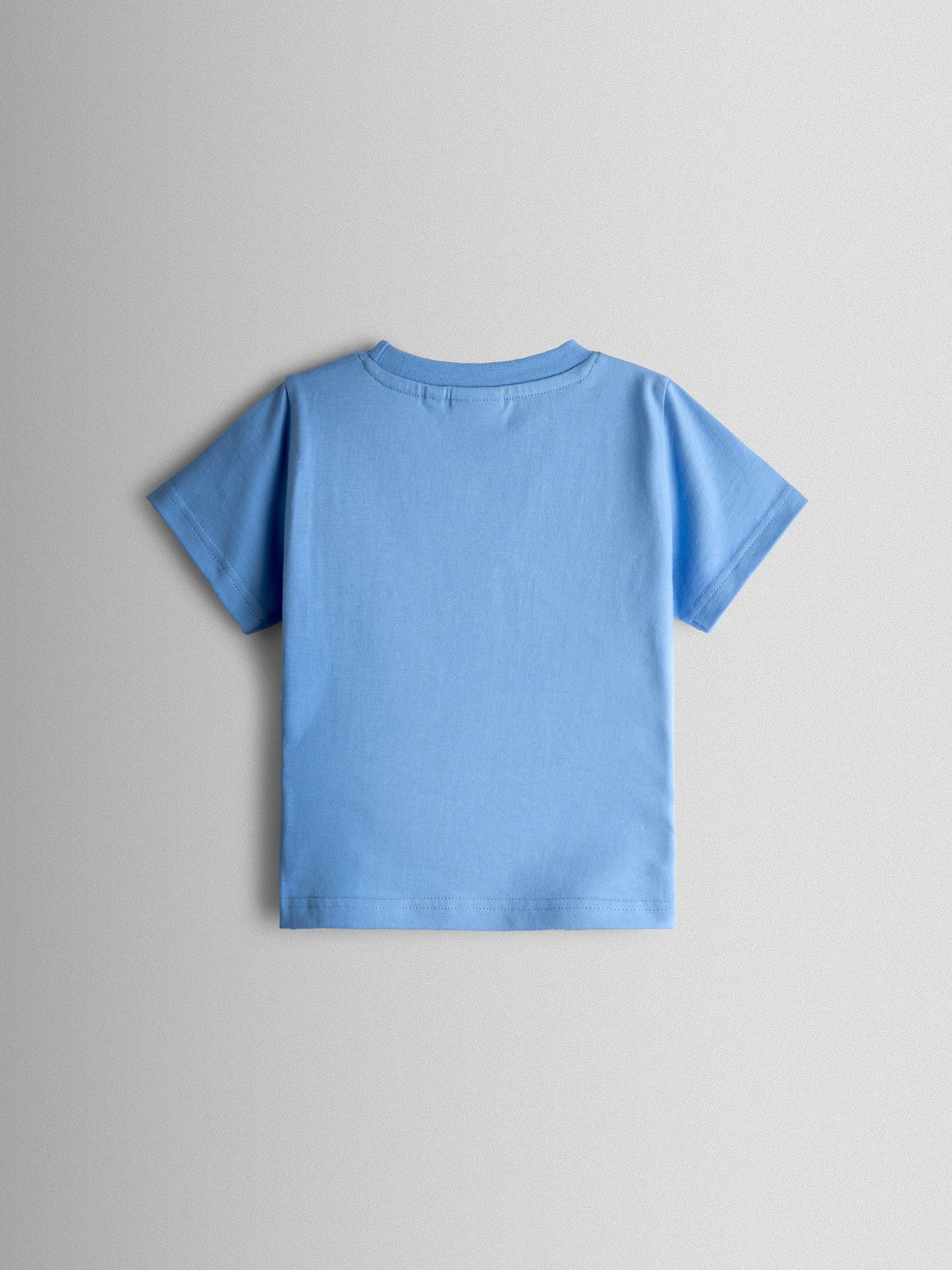 JoJo Maman Bébé Blue Tennis Dino Scene Appliqué T-Shirt image 2
