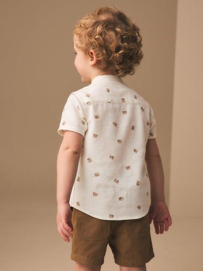 Dsiney Kidz - Ecru Bear All Over Print Short Sleeve Grandad Collar Printed Shirt (3mths-7yrs) image 2