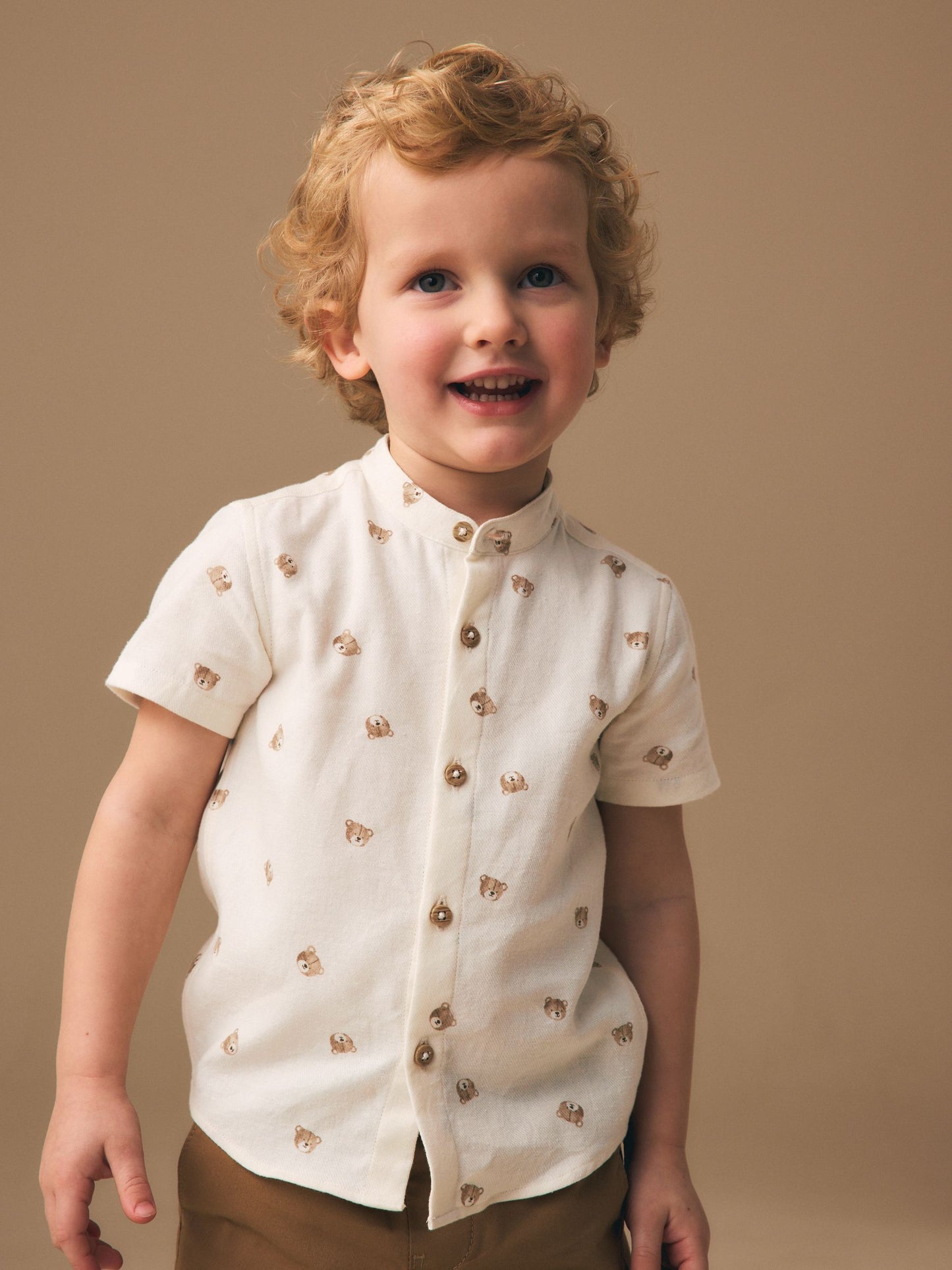 Dsiney Kidz - Ecru Bear All Over Print Short Sleeve Grandad Collar Printed Shirt (3mths-7yrs) image 3