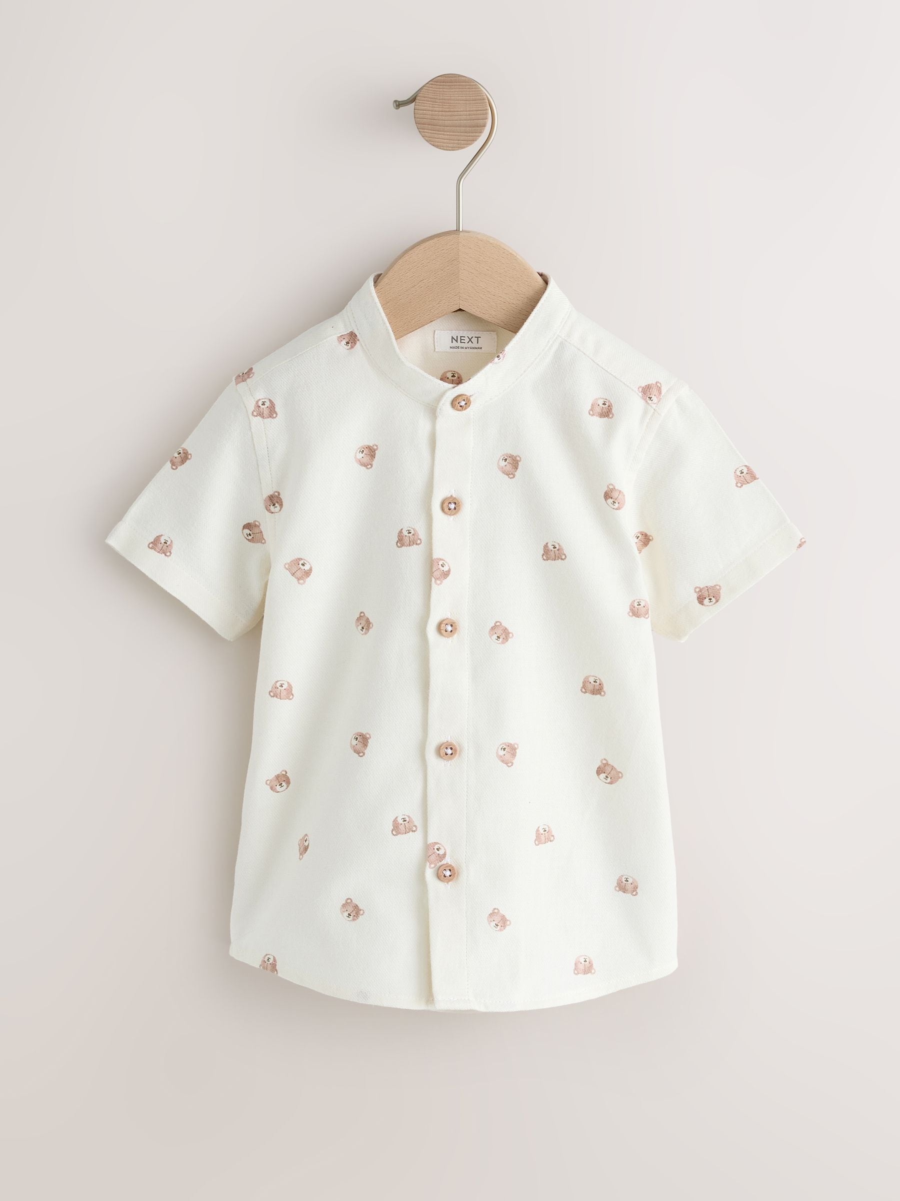 Dsiney Kidz - Ecru Bear All Over Print Short Sleeve Grandad Collar Printed Shirt (3mths-7yrs) image 4