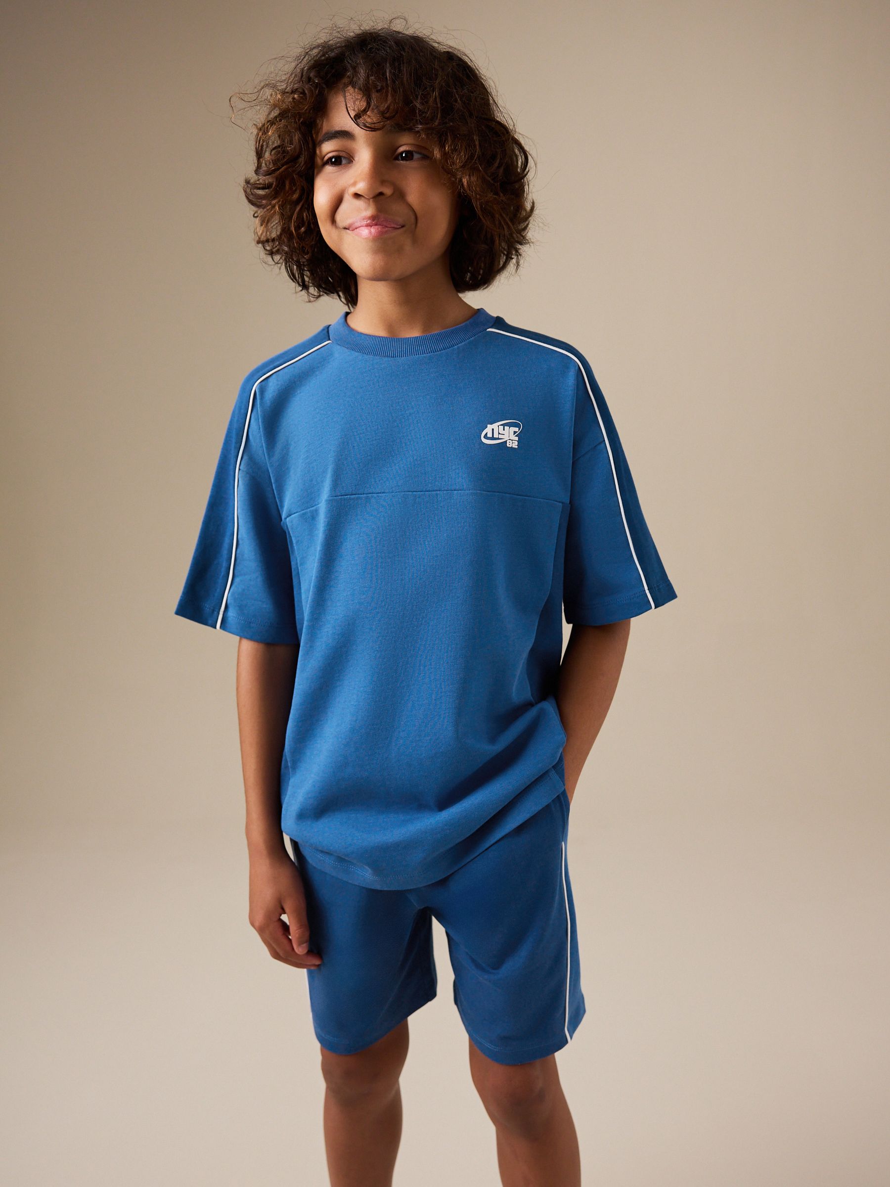 Dsiney Kidz - Blue Colourblock Short Sleeve T-Shirt and Shorts Set (3-16yrs) image 1