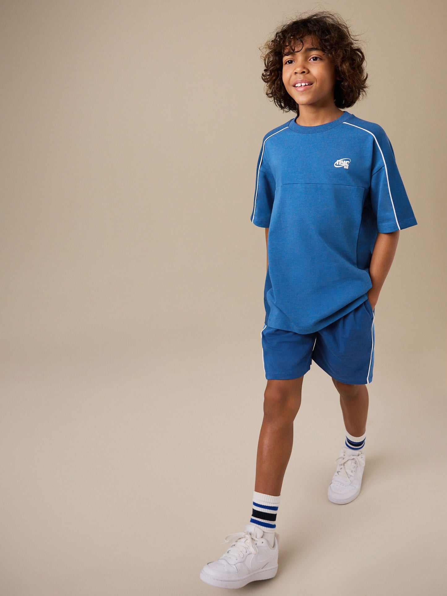Dsiney Kidz - Blue Colourblock Short Sleeve T-Shirt and Shorts Set (3-16yrs) image 2