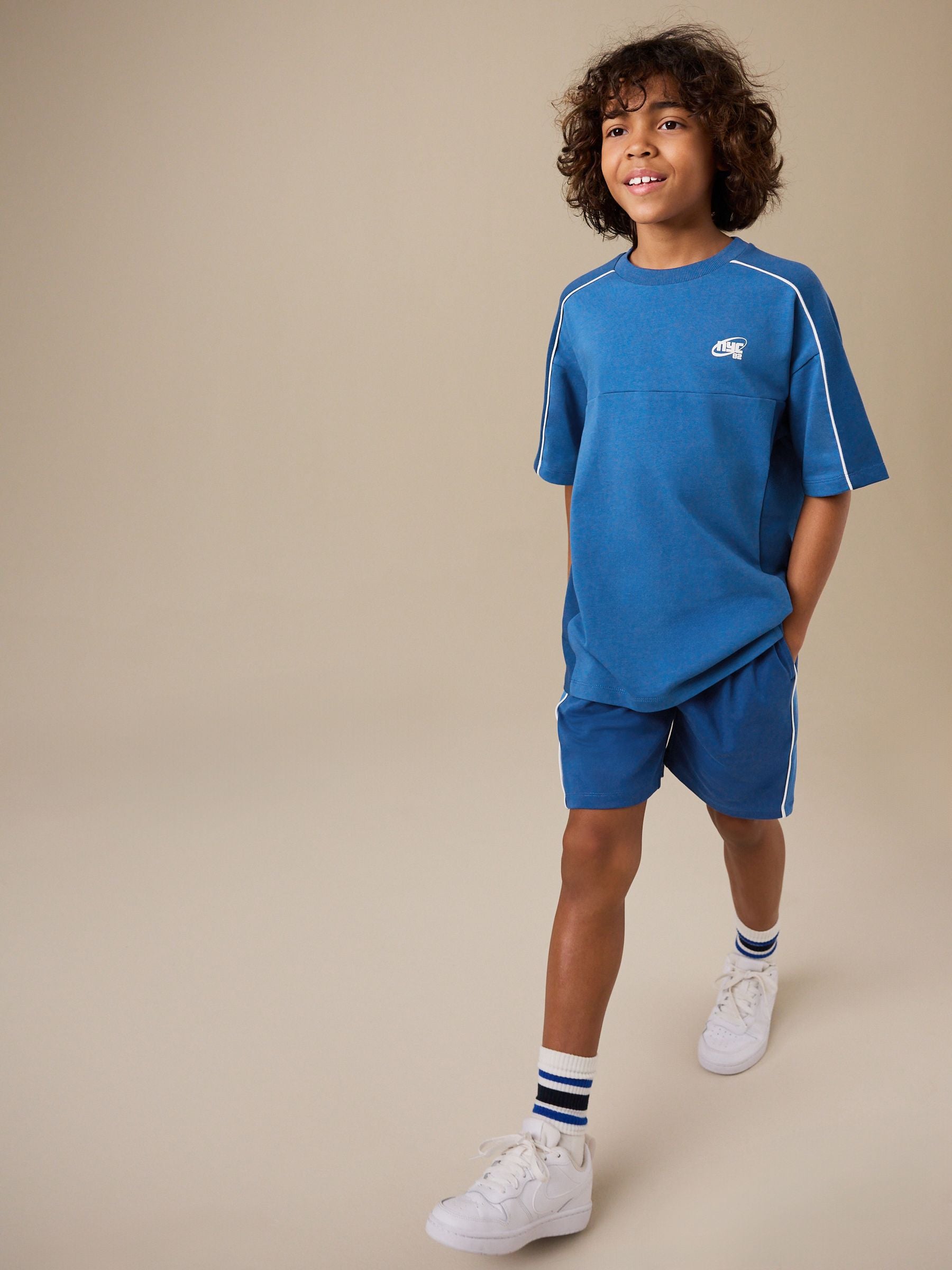 Dsiney Kidz - Blue Colourblock Short Sleeve T-Shirt and Shorts Set (3-16yrs) image 2