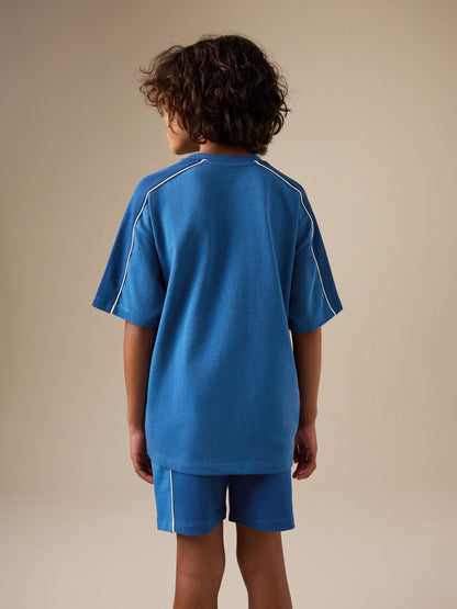 Dsiney Kidz - Blue Colourblock Short Sleeve T-Shirt and Shorts Set (3-16yrs) image 3