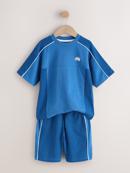 Dsiney Kidz - Blue Colourblock Short Sleeve T-Shirt and Shorts Set (3-16yrs) image 6