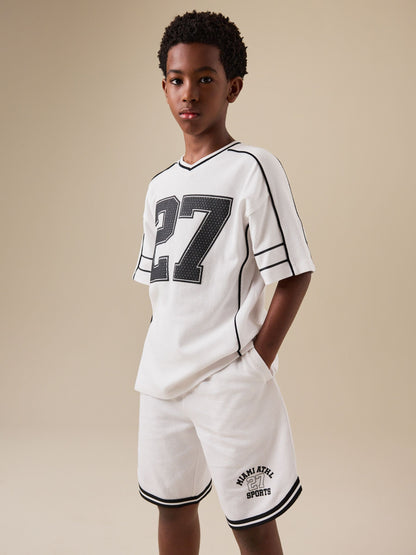 White Varsity T-Shirt and Shorts Set (3-16yrs) image 1