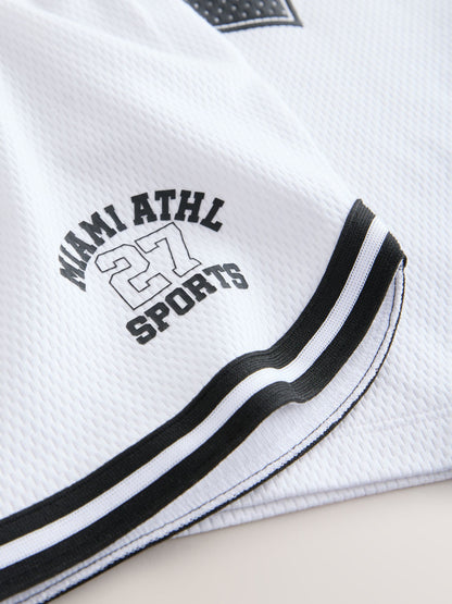 White Varsity T-Shirt and Shorts Set (3-16yrs) image 3